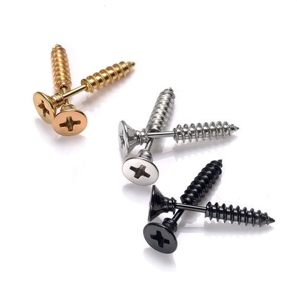Screw Earrings in a Pair- 3 Colors - Picture 2 of 5